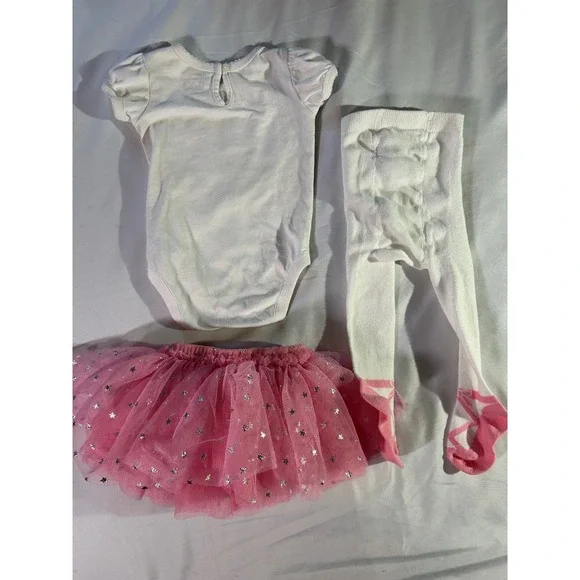 The Children's Place Baby Girls Ballerina Bodysuit Tutu Tights 0-3M Pink White - Picture 8 of 8